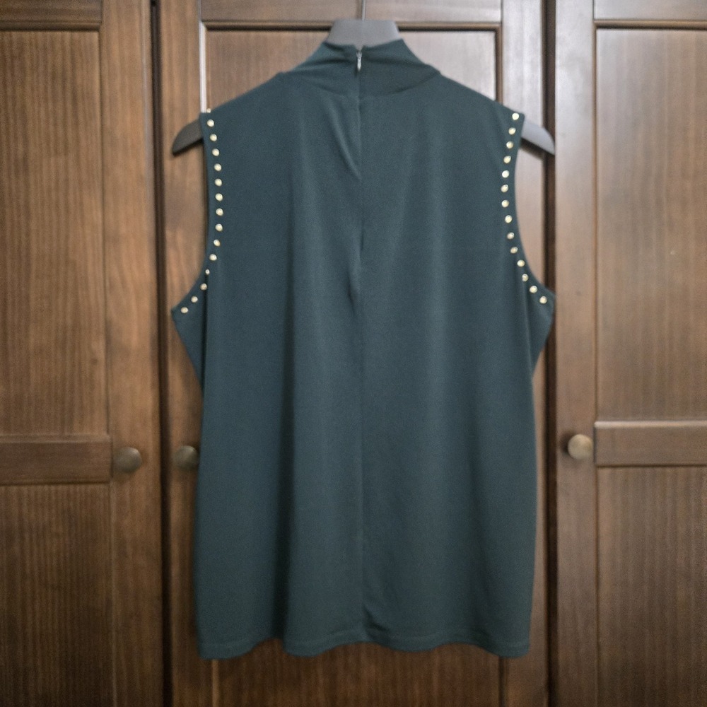 Calvin Klein Womens XL Mock Neck Sleeveless Top Tank Studded Jewel Hunter Green - Picture 2 of 13